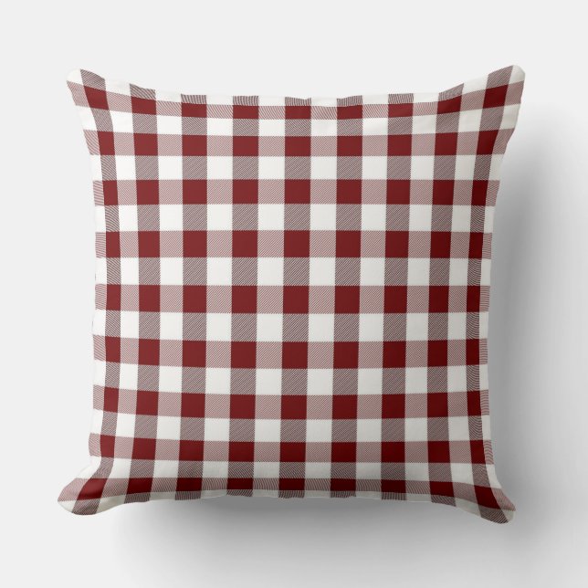 Classic Burgundy Red Gingham Sierkussen (Voorkant)