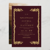 Classic Burgundy Wedding Photo Invitation (Devant / Derrière)