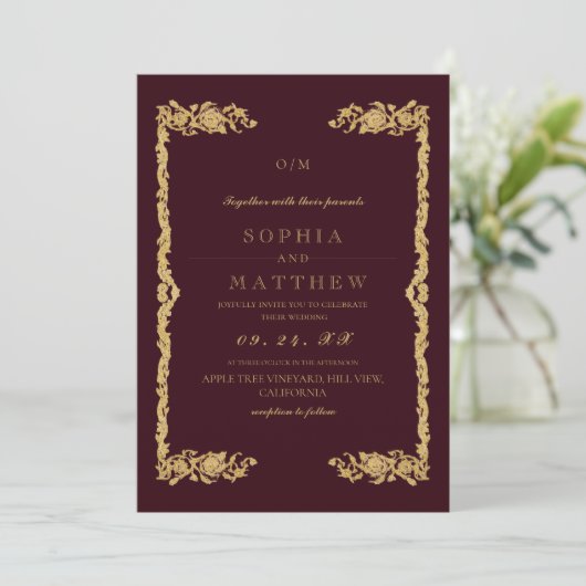 Classic Burgundy Wedding Photo Invitation (Debout devant)