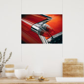 Classic Cadillac Tail Fin Auto Red Car Poster Art (Cuisine)