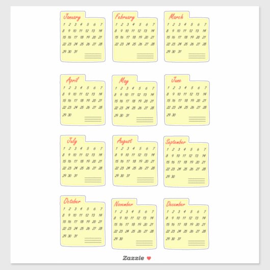 Classic Calendrier Mois Chaque année Sticker Pack (Feuille)