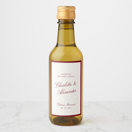 Classic Calligraphy Deep Red Old Money Wedding Wijn Etiket (Voorkant)