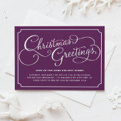 Classic Calligraphy Script Paarse Kerstparty Kaart