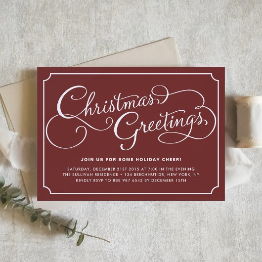 Classic Calligraphy Script Red Kerstparty Kaart