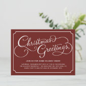 Classic Calligraphy Script Red Kerstparty Kaart (Staand voorkant)