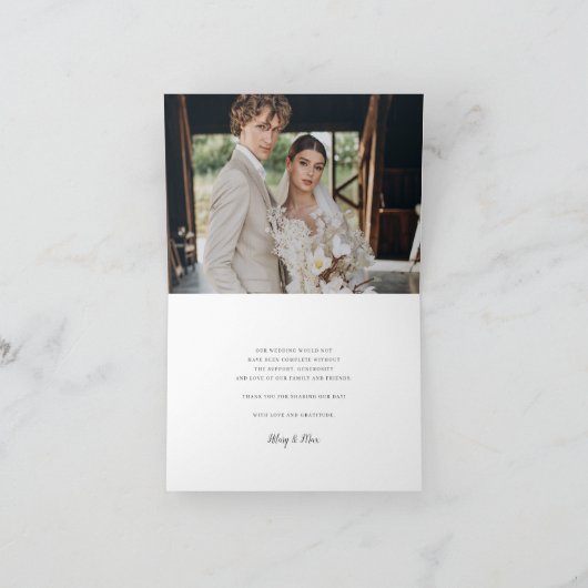 Classic Calligraphy Script Wedding Photo Folded Bedankkaart (Binnen)