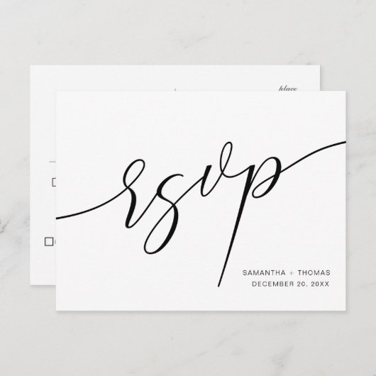 Classic Calligraphy Script Wedding RSVP Briefkaart (Voorkant / Achterkant)