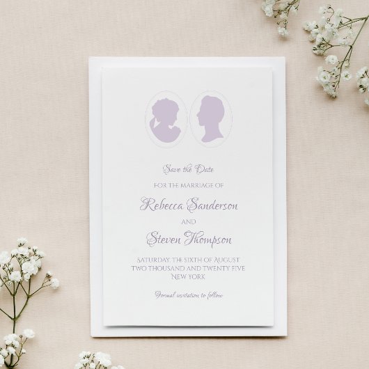 Classic cameo Regency Paars Wedding Save The Date