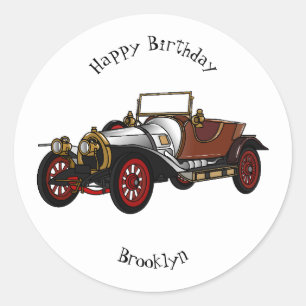 Classic car 1920 cartoon illustratie ronde sticker