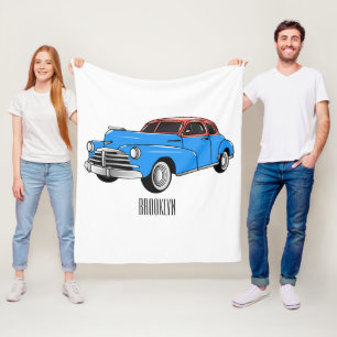Classic car 1948 cartoon illustration fleece deken