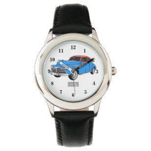 Classic car 1948 cartoon illustration horloge