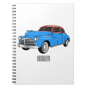 Classic car 1948 cartoon illustration notitieboek