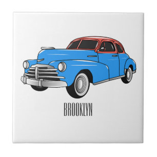 Classic car 1948 cartoon illustration tegeltje