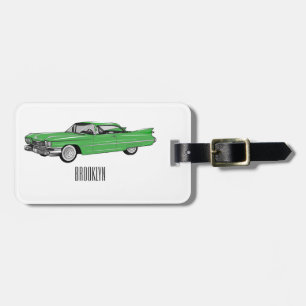 Classic car 1959 cartoon illustration bagagelabel