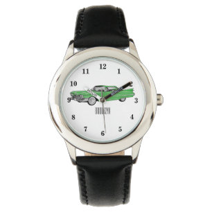 Classic car 1959 cartoon illustration horloge