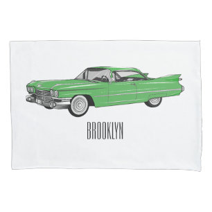 Classic car 1959 cartoon illustration kussensloop