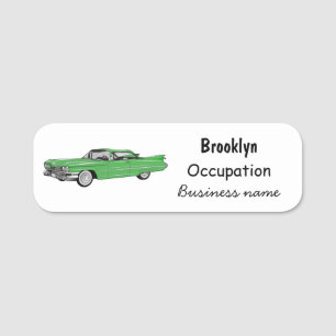 Classic car 1959 cartoon illustration naamplaatje