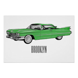 Classic car 1959 cartoon illustration perfect poster