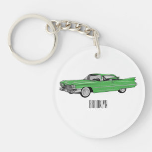 Classic car 1959 cartoon illustration sleutelhanger