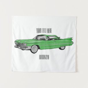 Classic car 1959 cartoon illustration wandkleed