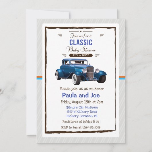 Classic Car Baby shower Uitnodiging (Voorkant)