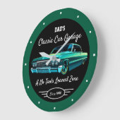Classic Car Garage Dad's or Anyone's Name Green Grote Klok (Hoek)