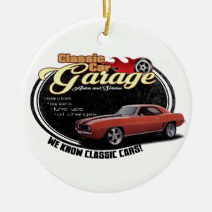 Classic Car Garage Red Camaro Keramisch Ornament