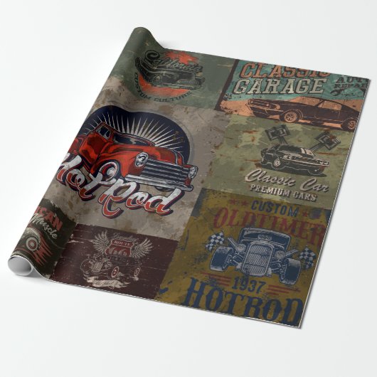 Classic Car Graphic Cadeaupapier (Uitgerold)