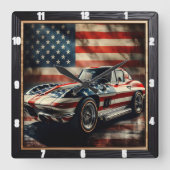 Classic Car Patriotic Vierkante Klok (Voorkant)