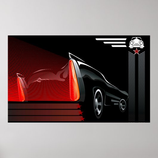 Classic Car Retro Design Poster - Noir & Rouge (Devant)