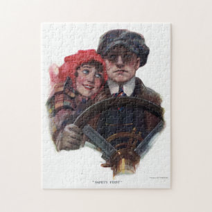 Classic car romantic winter illustration legpuzzel