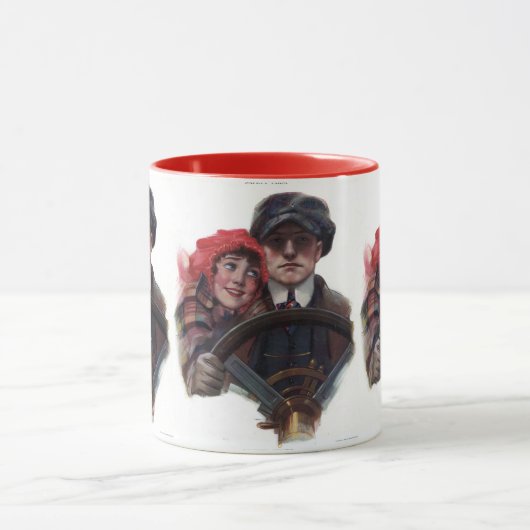 Classic car romantic  winter illustration mok (Midden)