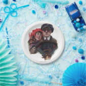 Classic car romantic winter  illustration papieren bordje (Feest)