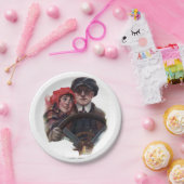 Classic car romantic winter  illustration papieren bordje (Feest)