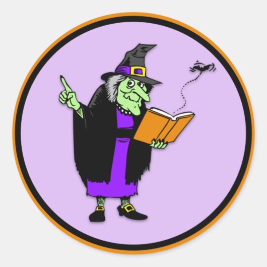 Classic Cartoon Halloween Witch Ronde Sticker (Voorkant)