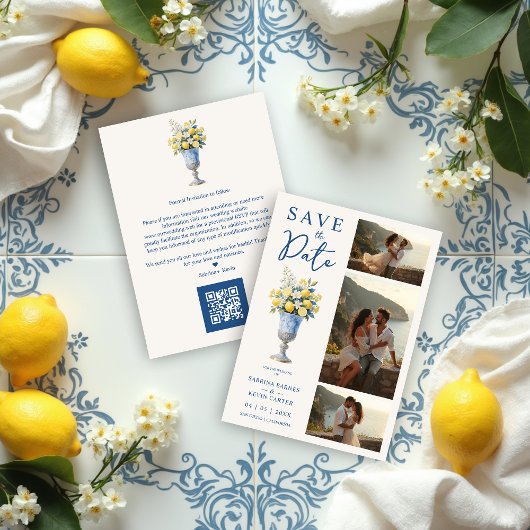 Classic Chalice Vase Mediterranean Lemons Flowers Save The Date