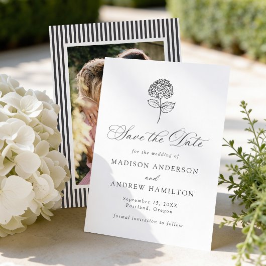 Classic Charcoal Hydrangea Photo Wedding Save The Date
