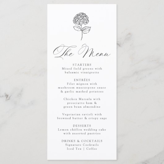 Classic Charcoal Hydrangea Wedding Menu (Voorkant)