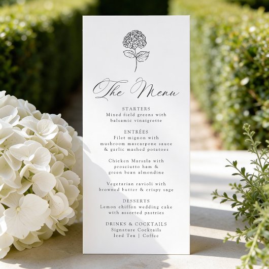 Classic Charcoal Hydrangea Wedding Menu