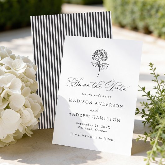 Classic Charcoal Hydrangea Wedding Save The Date