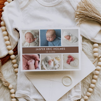 Classic Chic Baby Photo Collage Announcement Card Kaart