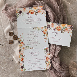 Classic Chic Boho Floral Trifold Wedding Drieluik Uitnodiging