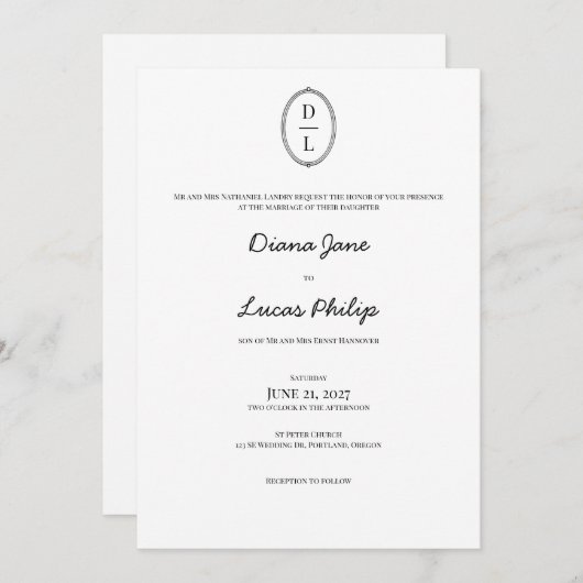 Classic Chic Faire-part de mariage de cadre à main (Devant / Derrière)