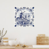 Classic Chic Hollandse Windmolen Delfts Blauw Poster (Keuken)