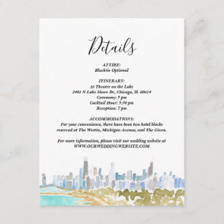 Classic Chicago Skyline Watercolor Details Card Kaart