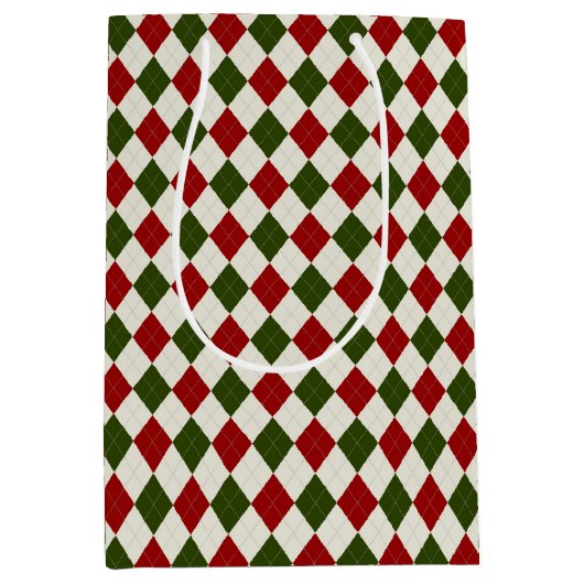 Classic Christmas Argyle Patroon Medium Cadeauzakje (Voorkant)