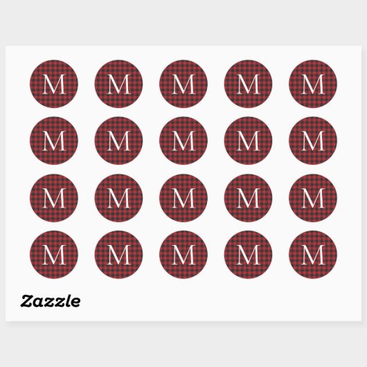 Classic Christmas Buffalo Plaid Custom Monogram Ronde Sticker (Vel)