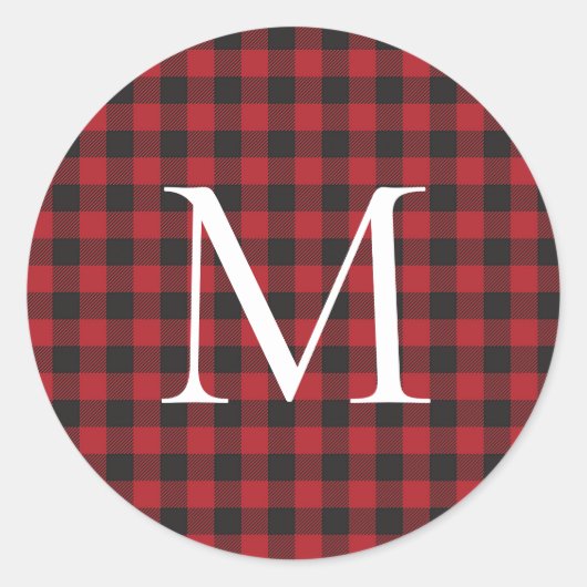Classic Christmas Buffalo Plaid Custom Monogram Ronde Sticker (Voorkant)