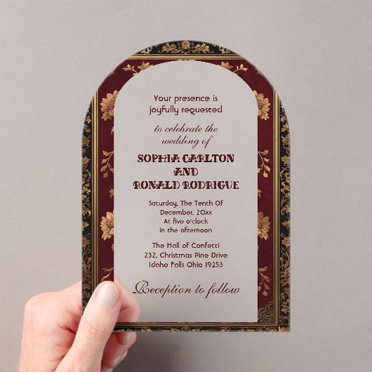 Classic Christmas Chinoiserie Traditional Wedding Acryl Uitnodigingen (Insitu (Draagbaar))