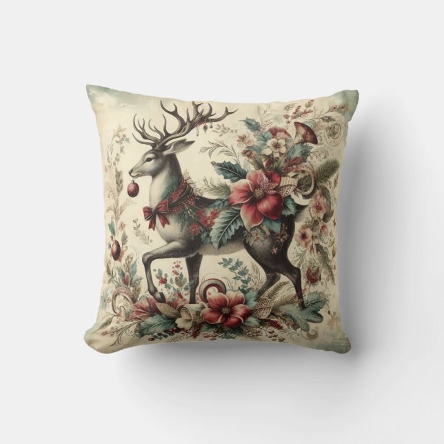 Classic Christmas Deer Sierkussen (Voorkant)
